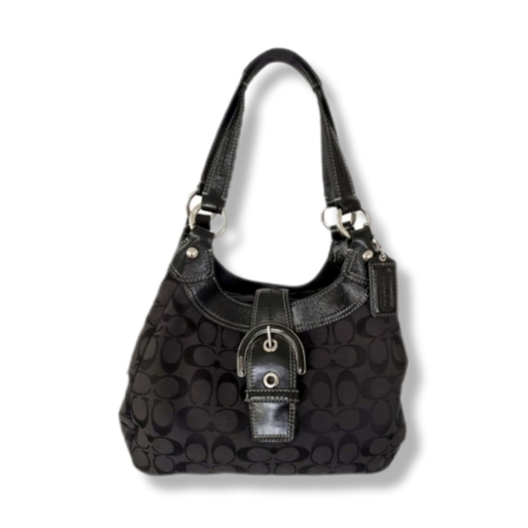 Vintage Coach Signature Monogram Soho Lynn Black Canvas Leather Shoulder Bag - Picture 2 of 7